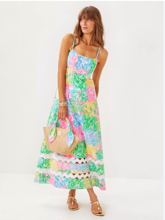 Lilly Pulitzer Dresses & Skirts - Lilly Pulitzer sz 12 Haliey midi dress multi bright delight patch nwt